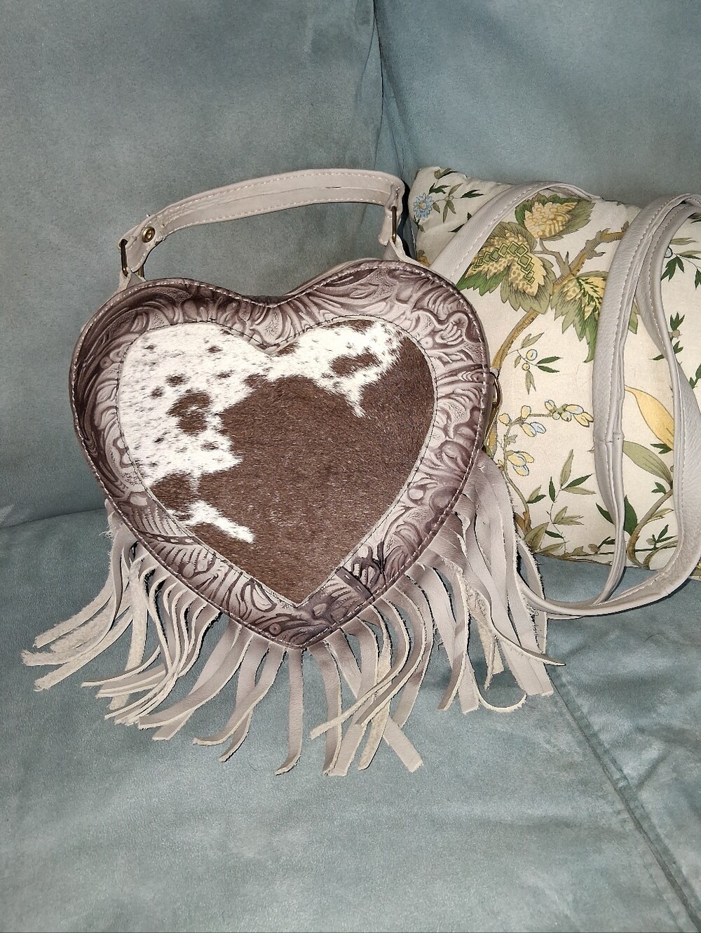 Genuine Leather Cowhide Heart Purse Corssbody